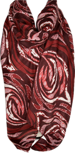 Red wine, pink and white rose print scarf with subtle gold foil detail