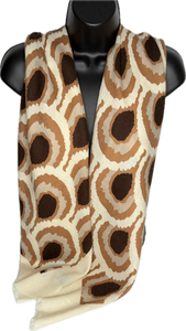 Super soft, wool-mix cream, camel and chocolate abstract print scarf