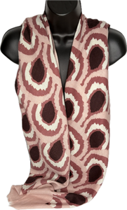 Super soft, wool-mix burgundy, pink and cream abstract print scarf