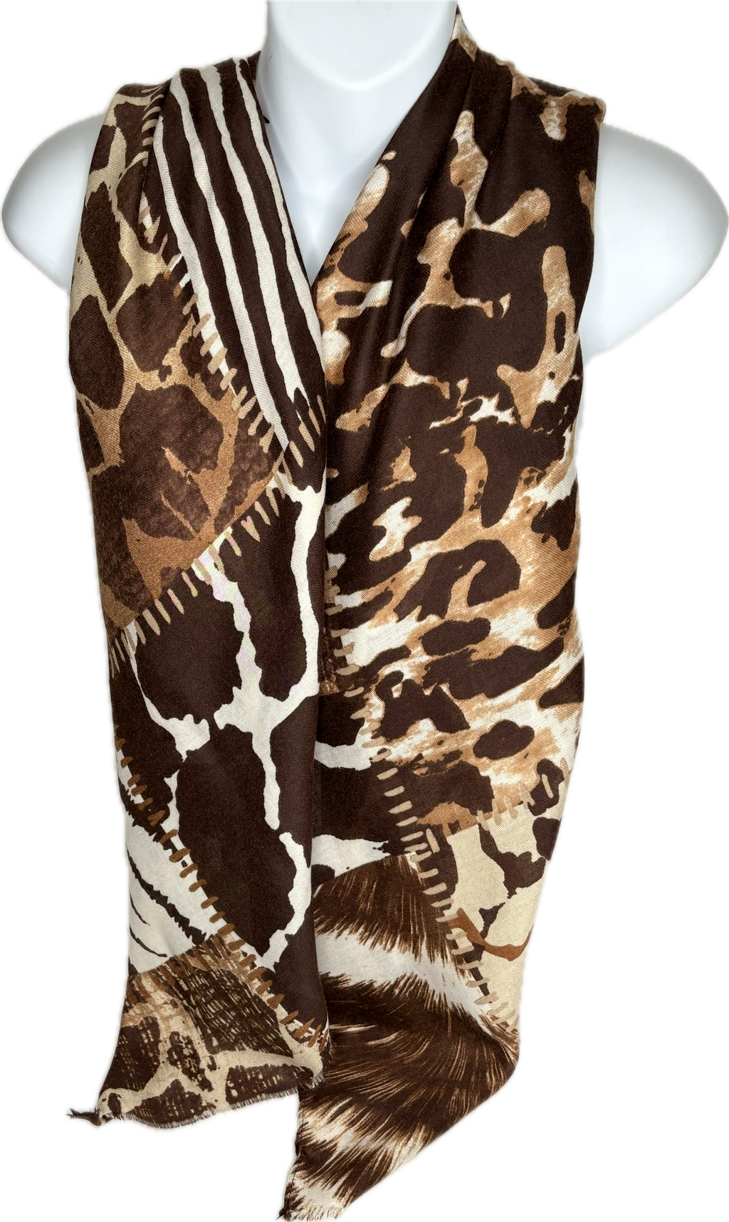 Brown, cream and camel animal print scarf