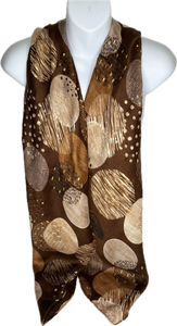 Chocolate, cream and camel circle printed scarf with gold foil spots