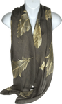 Gold embroidered feather scarf in dark grey