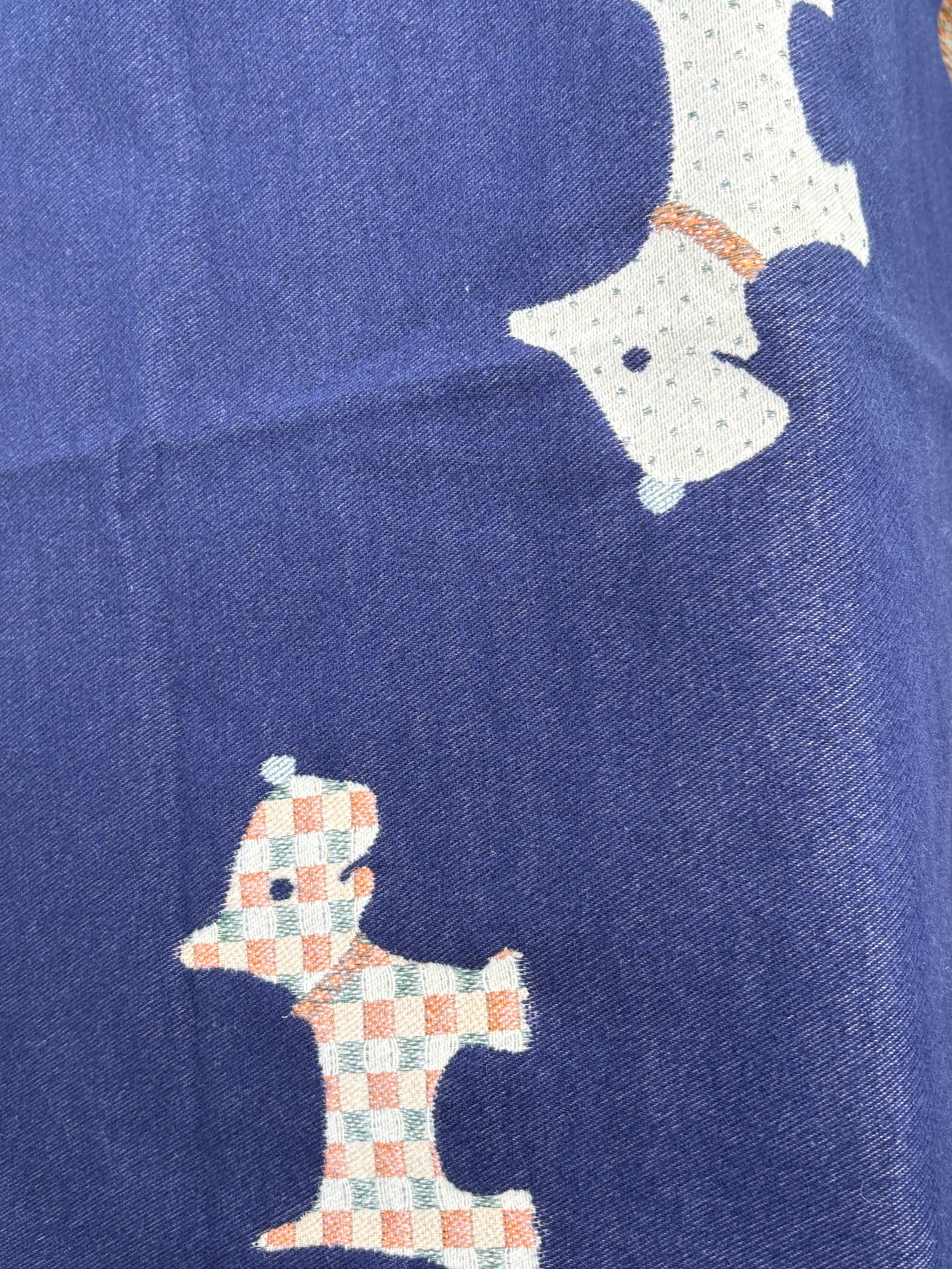 Navy and winter white, reversible embossed scottie dog printed scarf