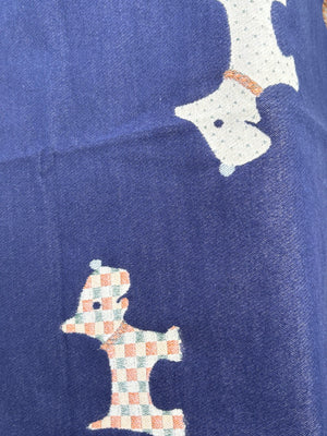 Navy and winter white, reversible embossed scottie dog printed scarf