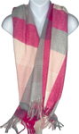Cashmere blend, hot pink, baby pink, grey and cream checkerboard pattern scarf