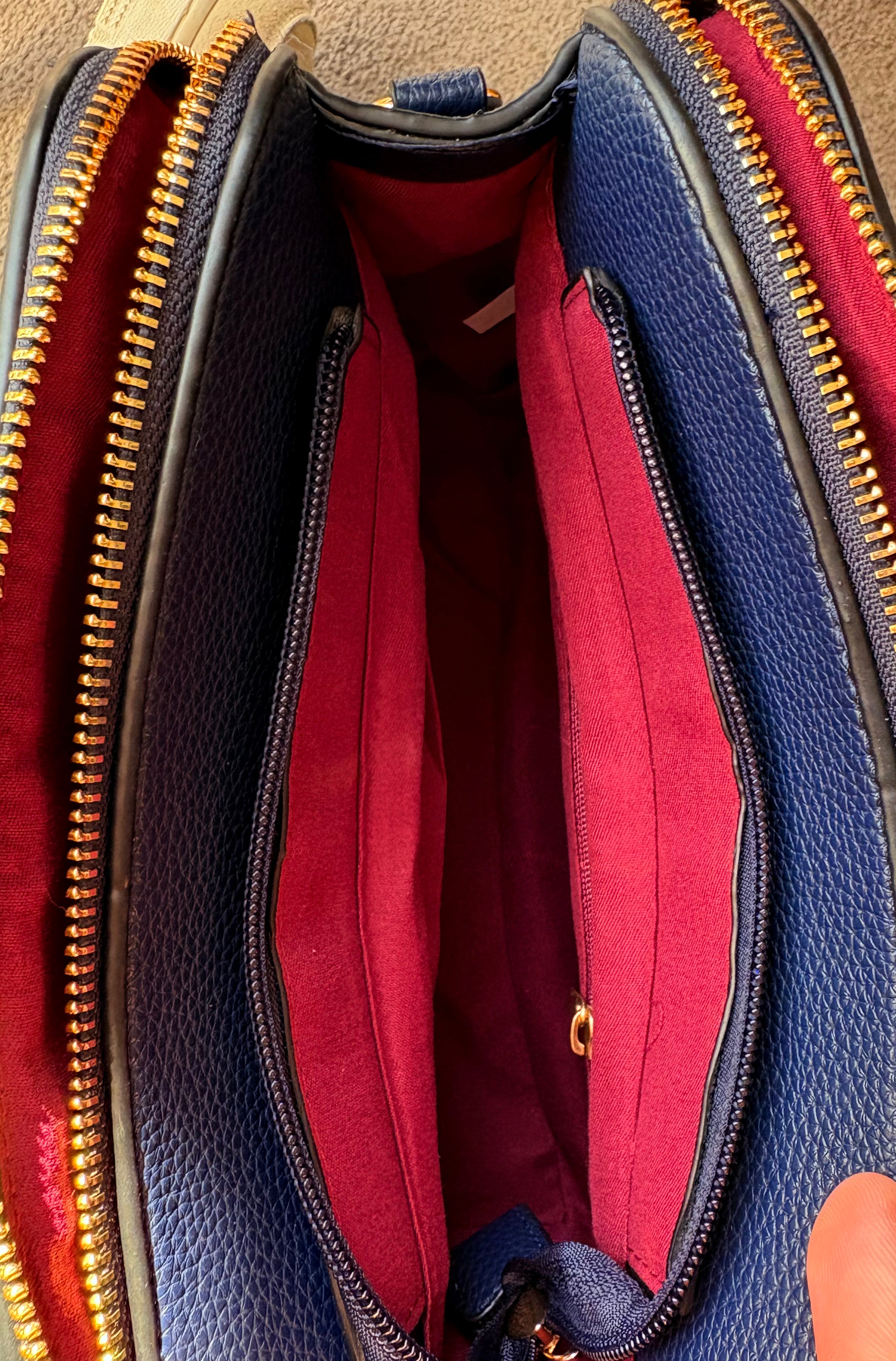 Two ring drop, three pocket crossbody bag - with matching shoulder strap - made from recycled materials