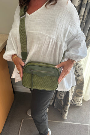 Soft corduroy crossbody camera bag - complete with fully adjustable matching shoulder strap