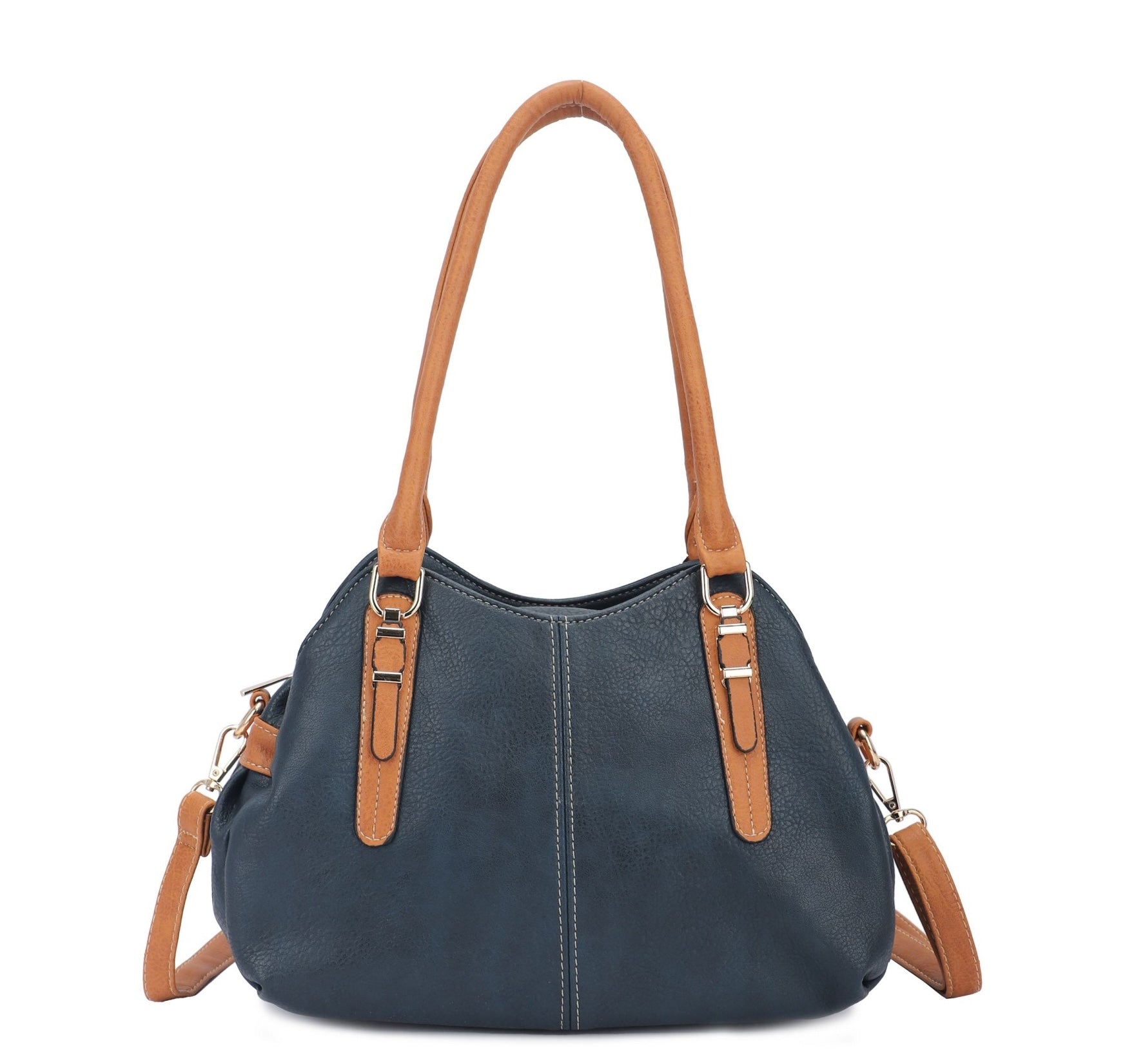 Tan handle handbag - wear on your shoulder or crossbody with strap - made from recycled materials