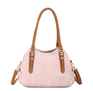 Tan handle handbag - wear on your shoulder or crossbody with strap - made from recycled materials
