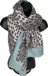 Winter weight leopard print scarf in shades of baby blue and grey