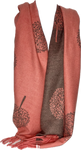 Super soft, cashmere blend, reversible tree of life print scarf in salmon pink and grey