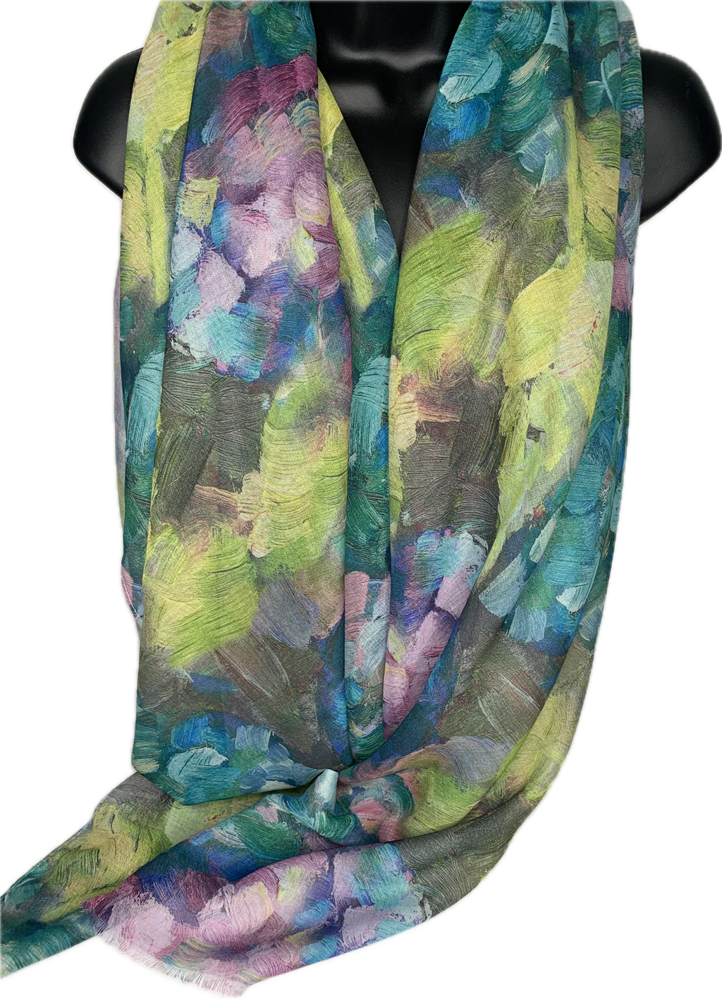 Lime, aqua, mustard and pink abstract printed scarf