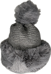 Russian style fur band hat with cable knit detail and fur pom pom in grey