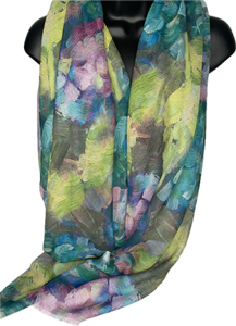 Lime, aqua, mustard and pink abstract printed scarf
