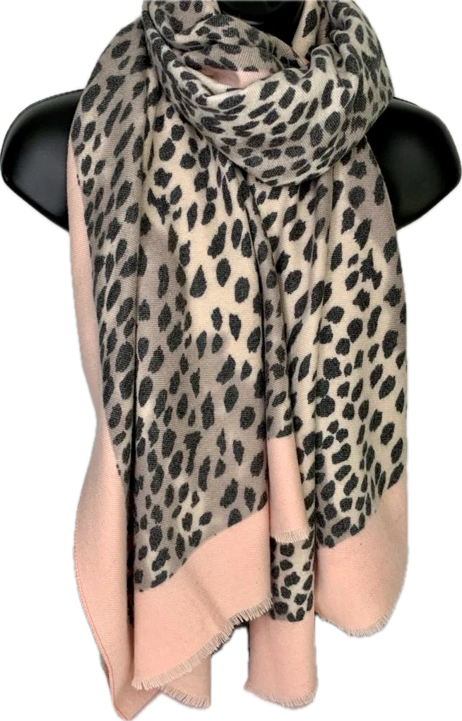Winter weight leopard print scarf in shades of baby pink and beige