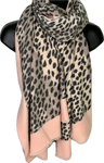 Winter weight leopard print scarf in shades of baby pink and beige