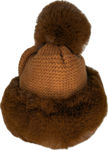 Russian style fur band hat with cable knit detail and fur pom pom in tan
