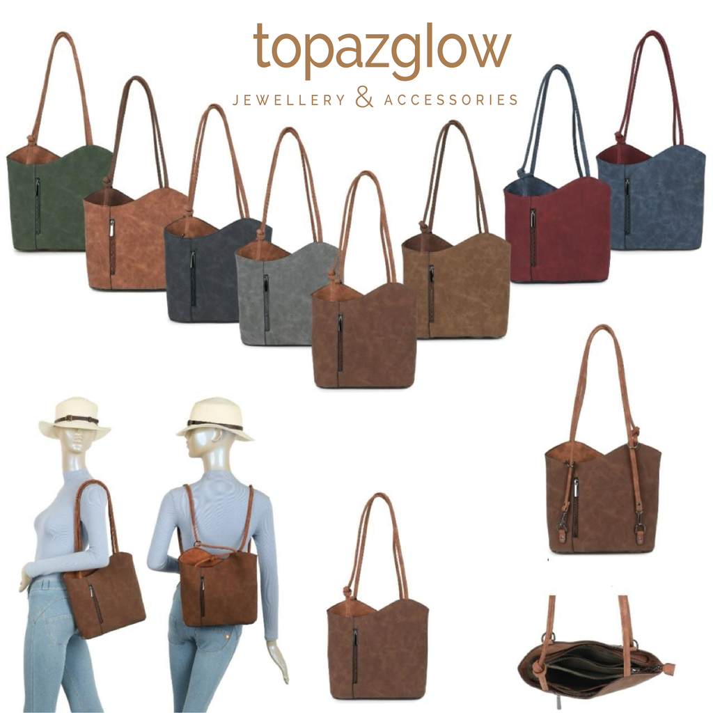 Square shoulder/hand bag - converts to a backpack - made from recycled materials