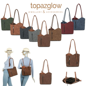 Square shoulder/hand bag - converts to a backpack - made from recycled materials