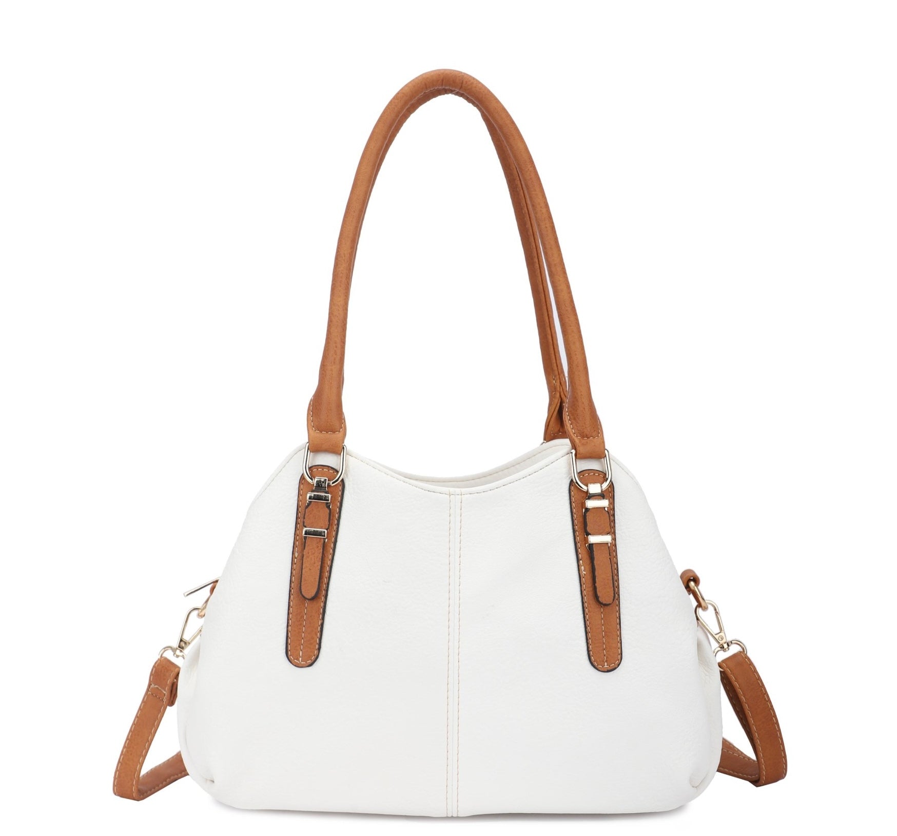 Tan handle handbag - wear on your shoulder or crossbody with strap - made from recycled materials