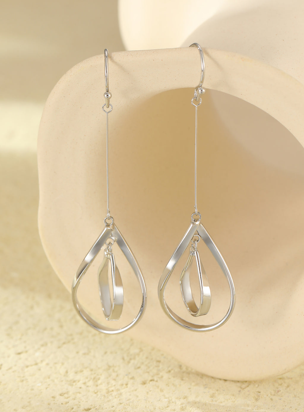 Silver double teardrop drop earrings
