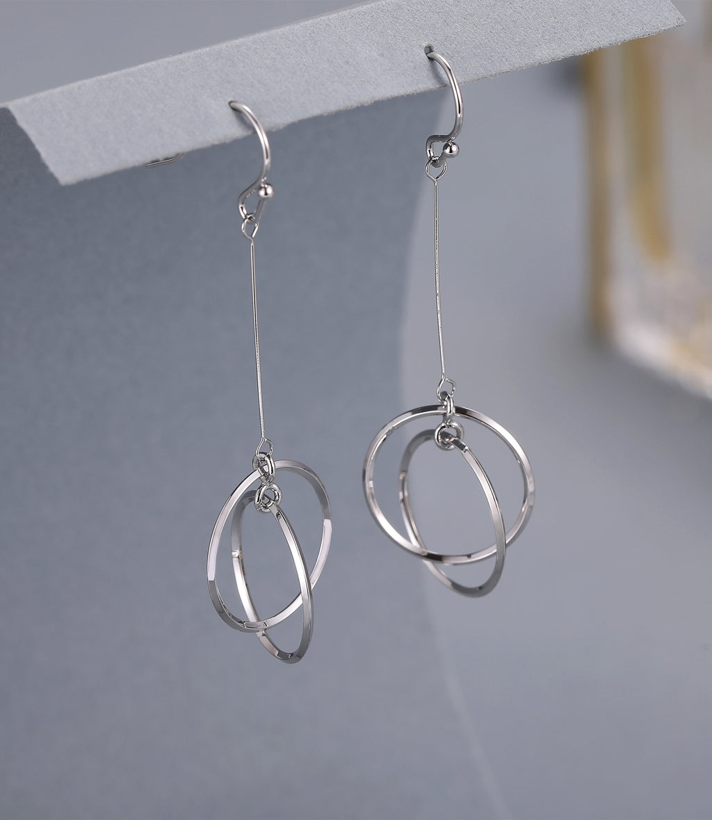 Silver double circle drop earrings