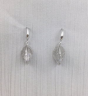 Silver caged crystal leaf earrings