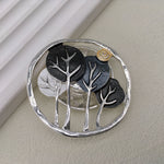 Grey and silver open-tree design magnetic brooch and scarf clip