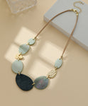 Short necklace, with gold & green shaded circular stations