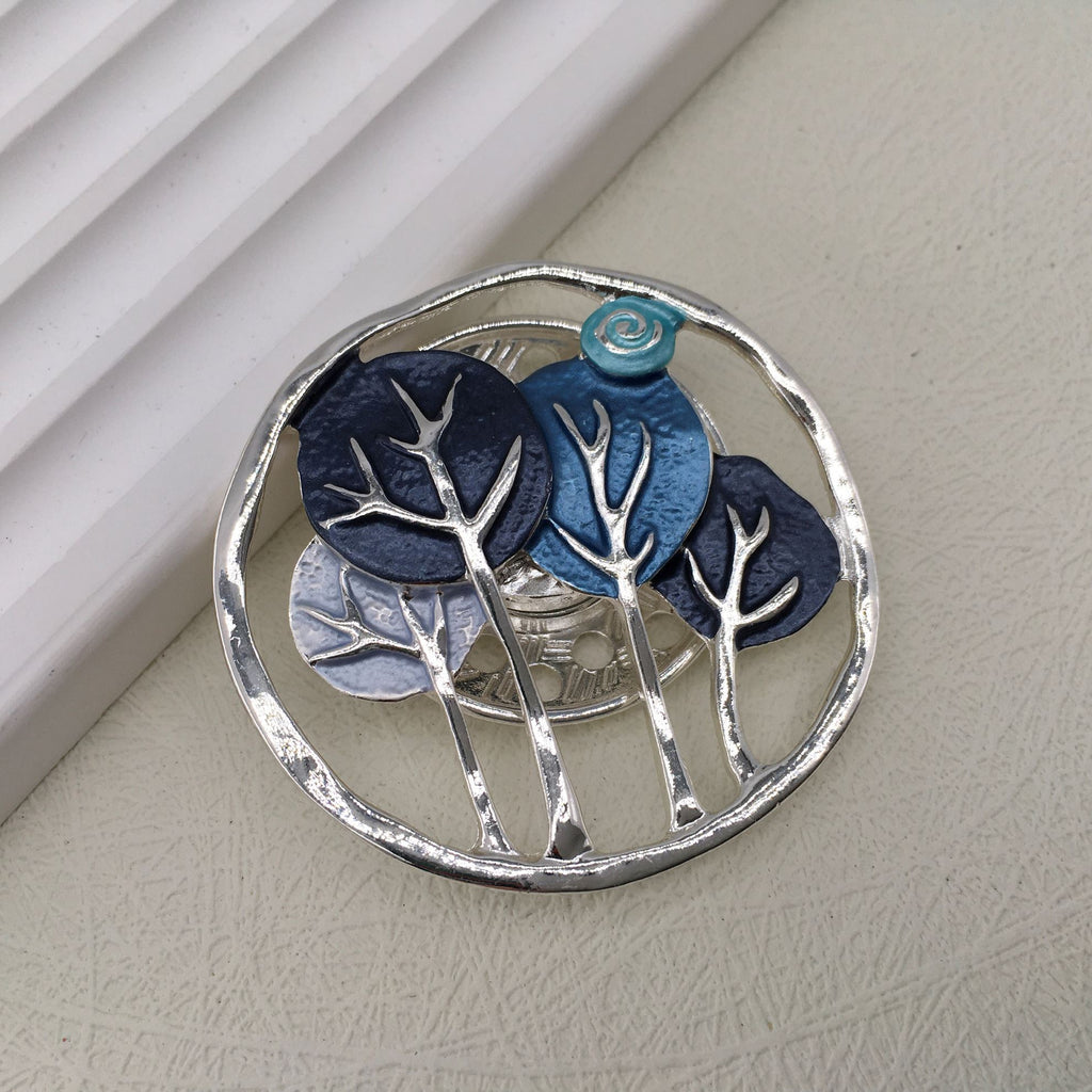 Blue open-tree design magnetic brooch and scarf clip