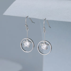 Silver circular crystal star drop earrings