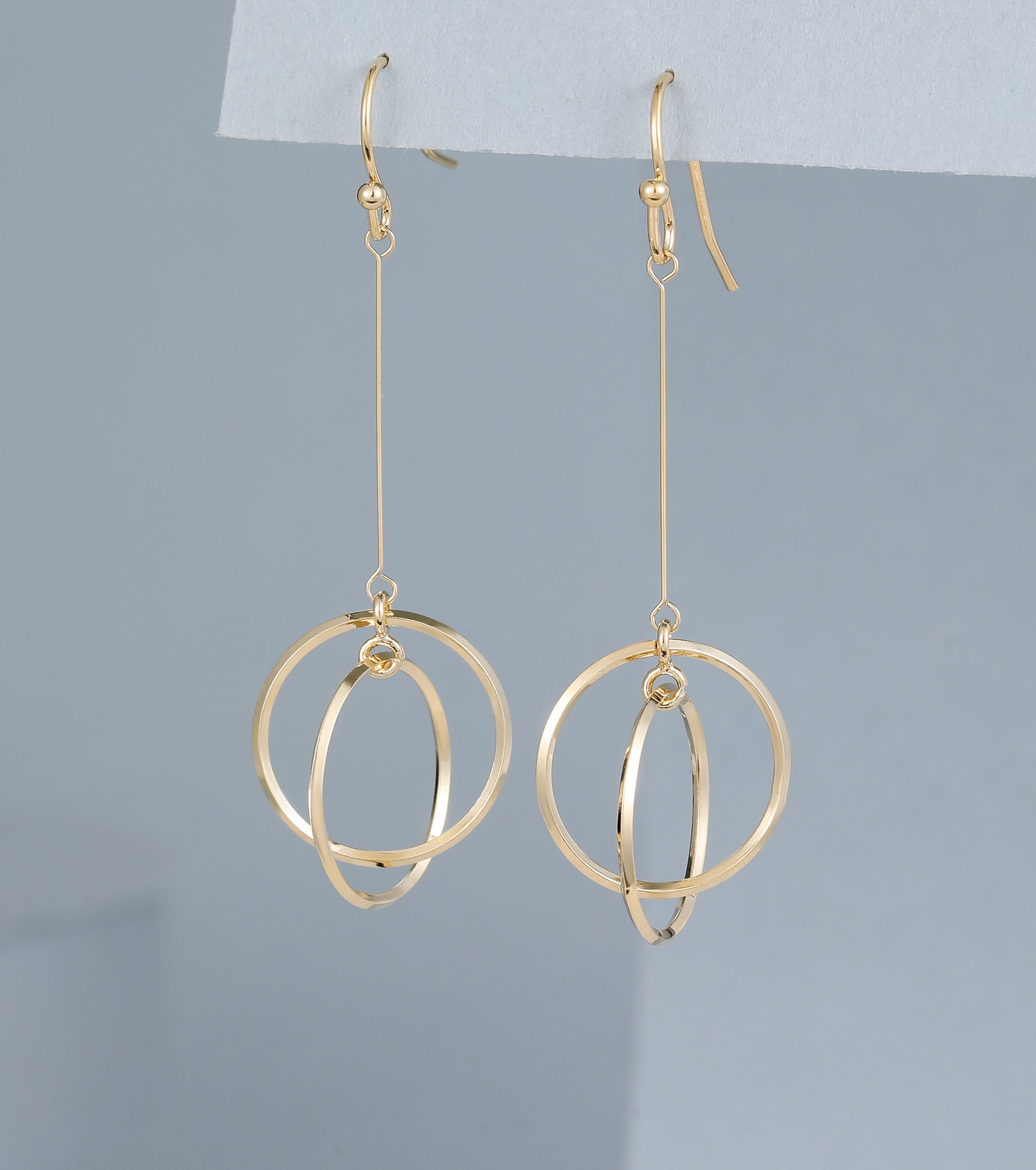 Gold double circle drop earrings