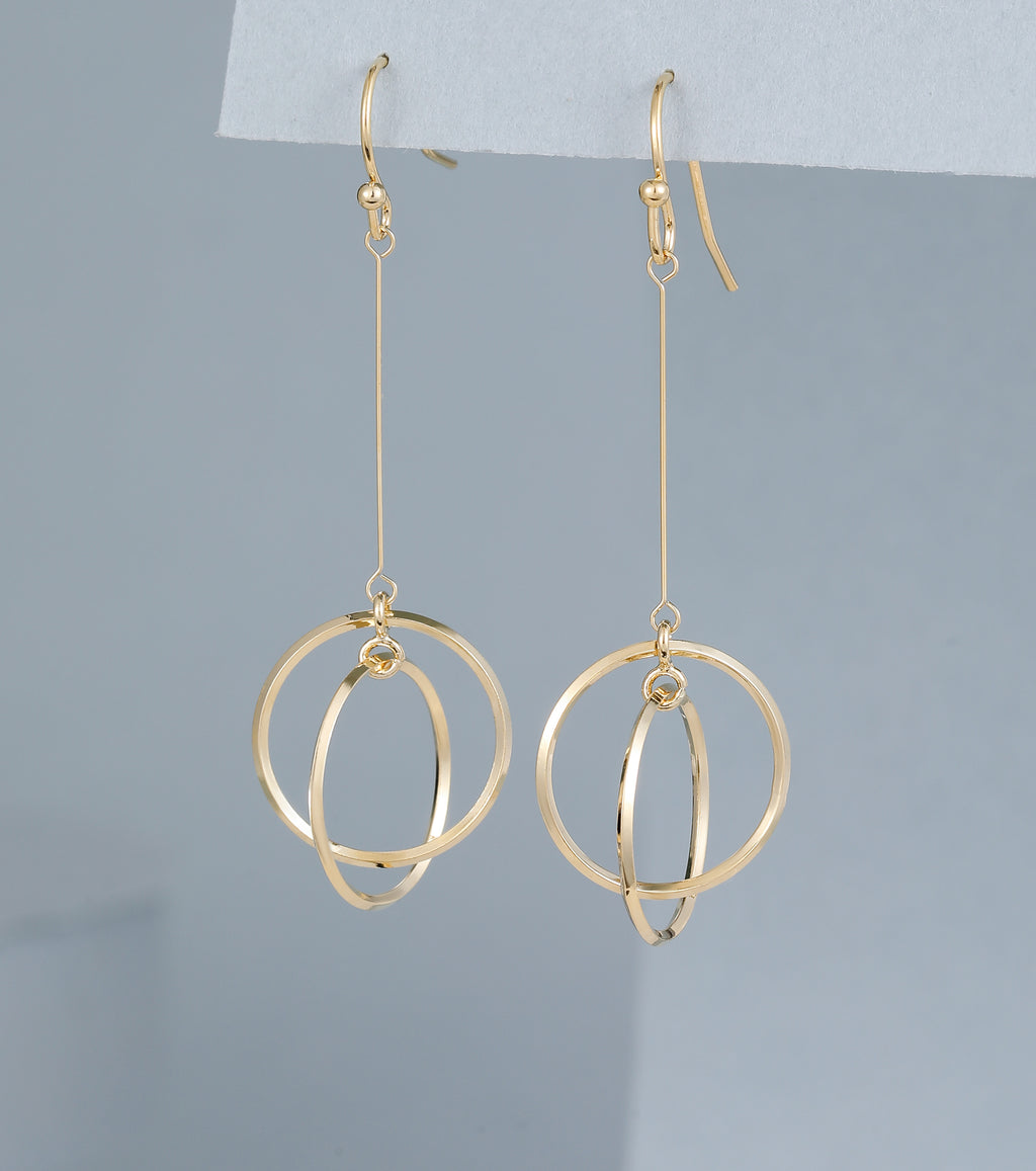Gold double circle drop earrings