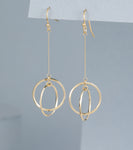 Gold double circle drop earrings