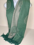 Cashmere-blend, super soft, reversible soft green/grey tree of life scarf
