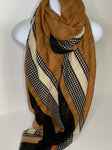 Shades of brown, cream and grey patterned print scarf